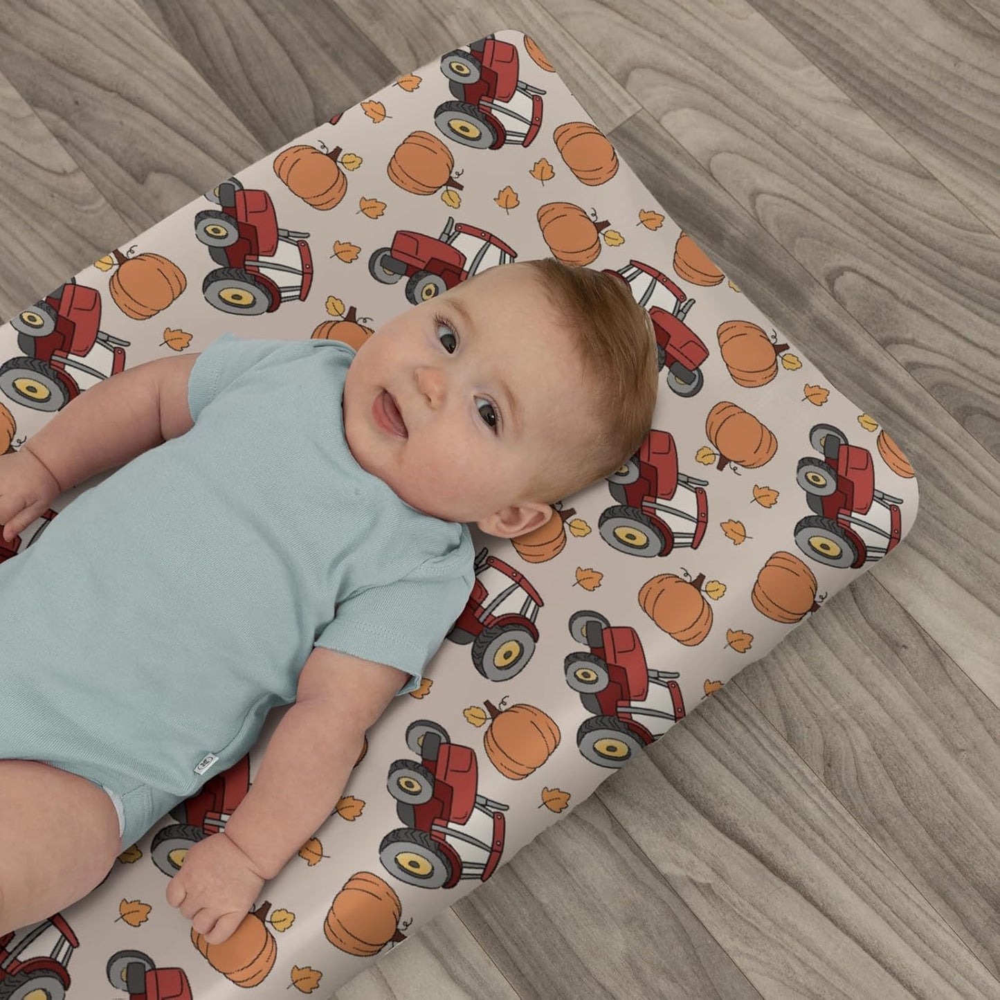 Red Tractors Pumpkins Baby Changing Pad Covers for Boy Girl Autumn Farm Trucks Harvest Fitted Change Table Mats Fall Farmhouse Vehicle Soft Diaper Changing Pad Sheets for 32''×16'' Contoured Pad