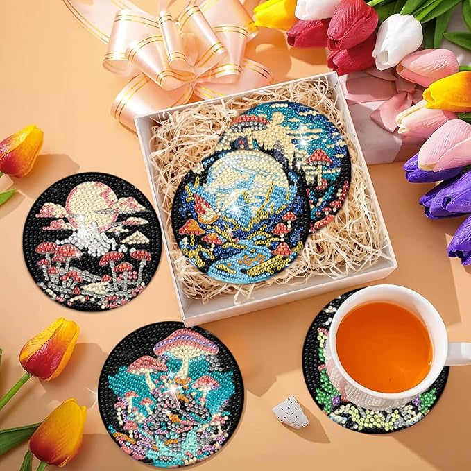 EWJRNSF 10 PCS Diamond Art Coasters Kit, Small Diamond Painting Coasters