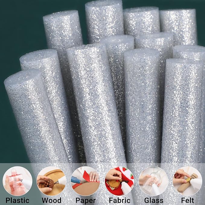 Glitter Silver Hot Glue Sticks, Manarty 48 PCS Full Size 0.43" Dia x 4" Long