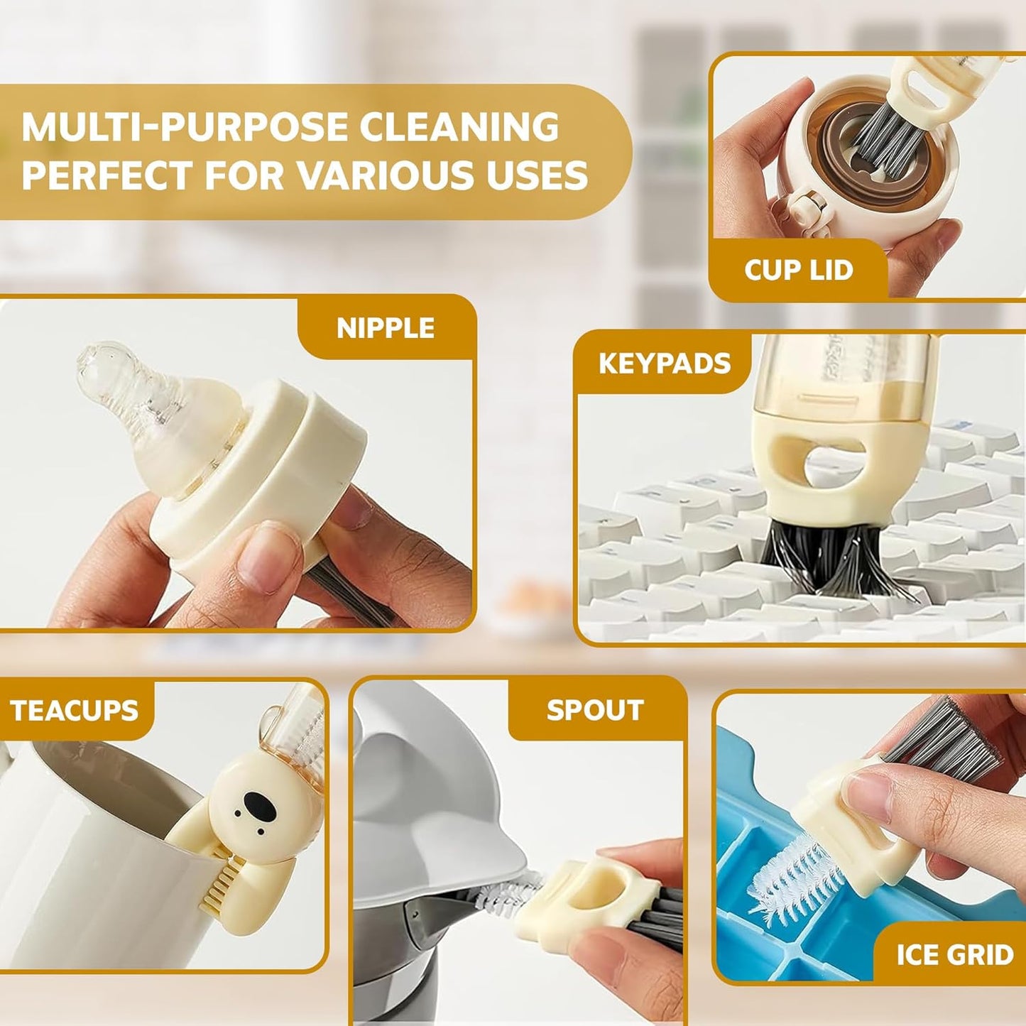 Cup Lid Cleaning Brush, 3 in 1 Cup Cleaner Brush New Multifunctional Lid Cleaner Lid Brush Cleaning Tool Multipurpose Bottle Gap Cleaner Brush Green