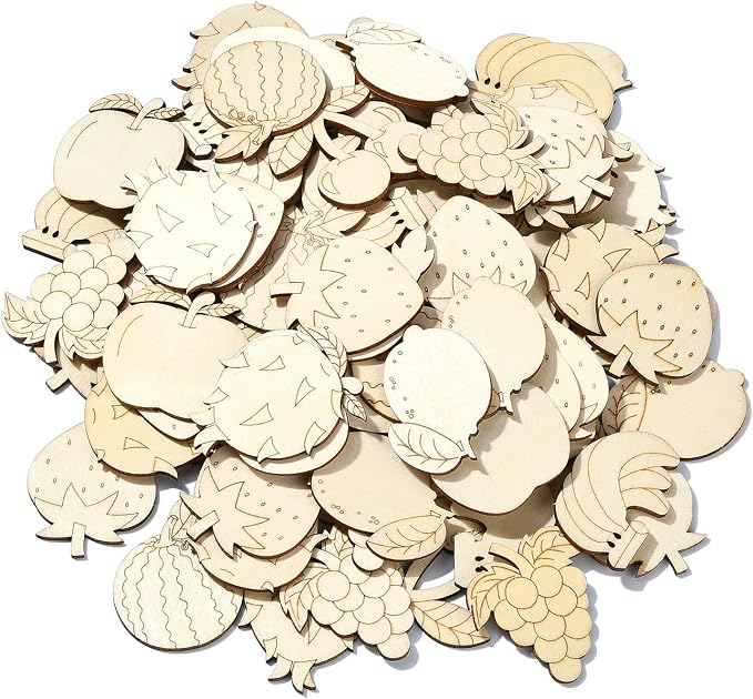 100 Pcs Unfinished Wooden Cutouts Fruit Wood Shapes Painting Wooden Crafts Wood