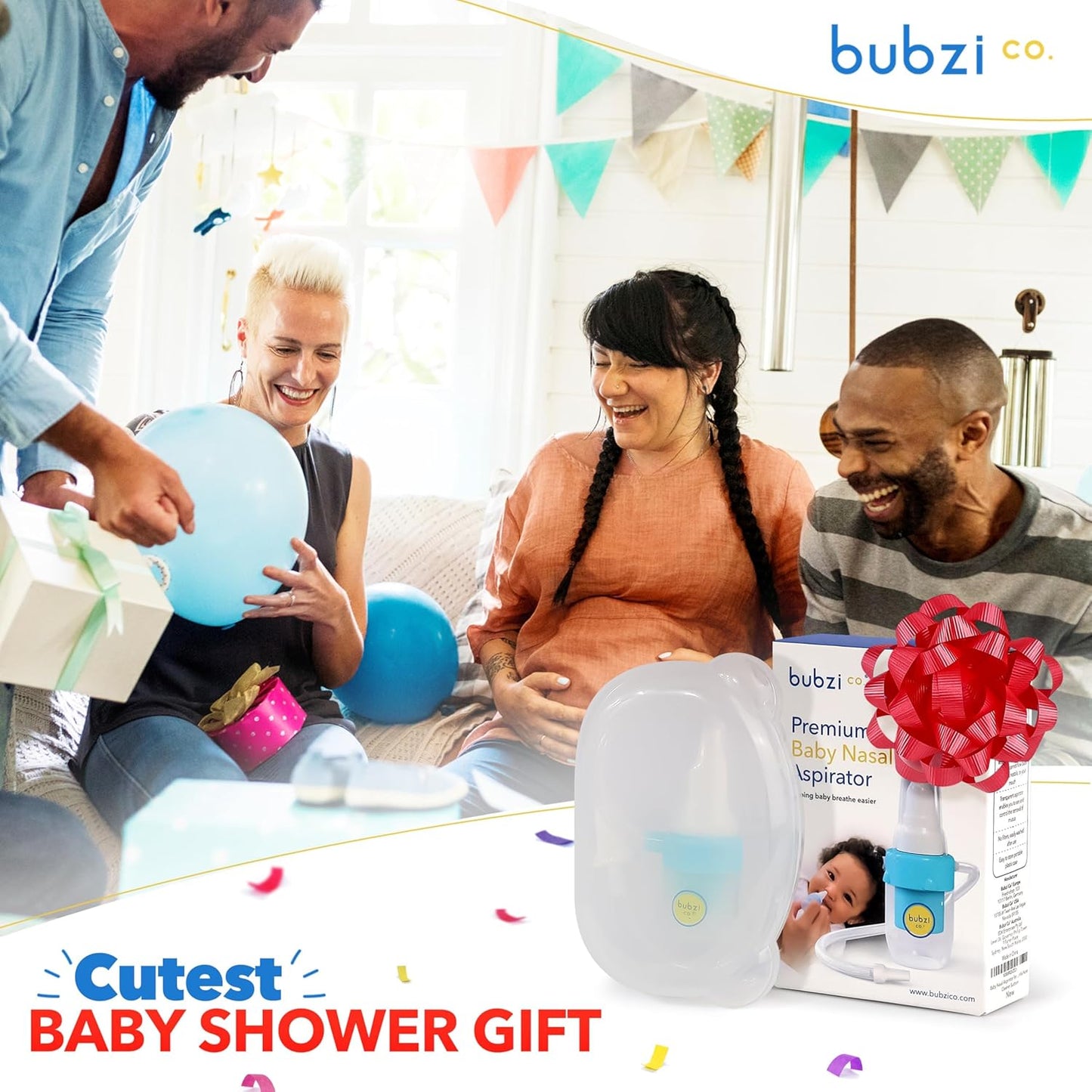 Bubzi Co Quick-Relief Baby Nasal Aspirator, Baby Nose Sucker for Sinus Congestion Relief, Reusable Snot Remover with Storage Case