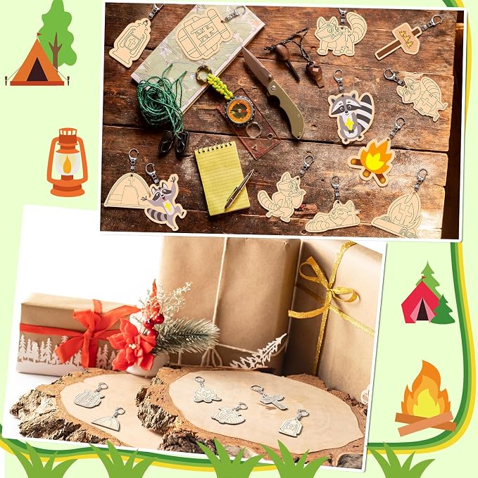 RattanView 24 Pcs Camp Craft Color Your Own Religious Camping Keychains DIY