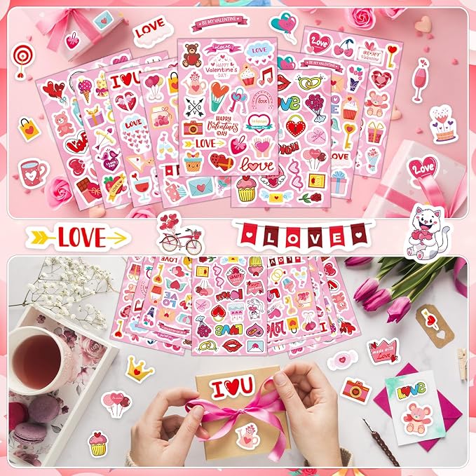24 Sheets Valentine Stickers for Kids