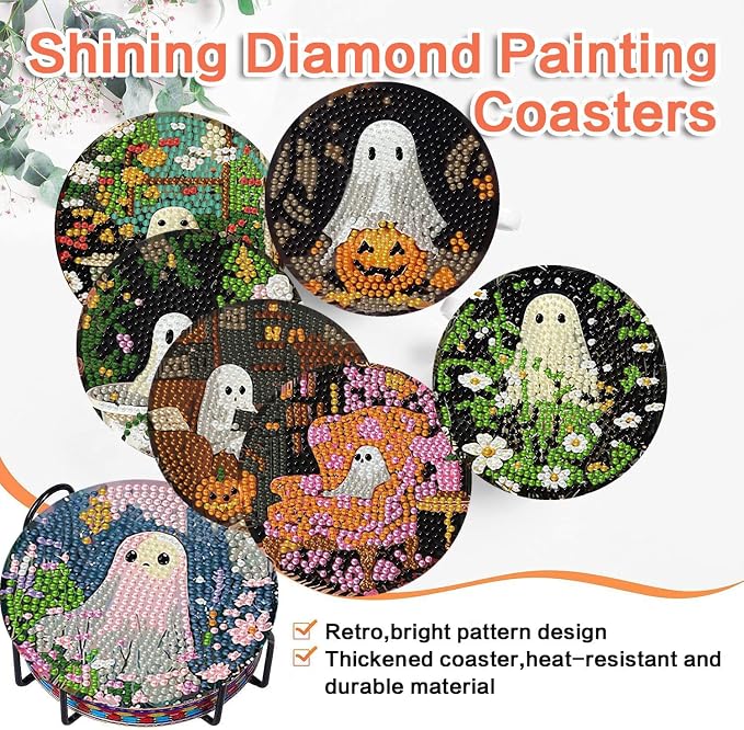 8 Pcs Halloween Diamond Art Coasters Kits