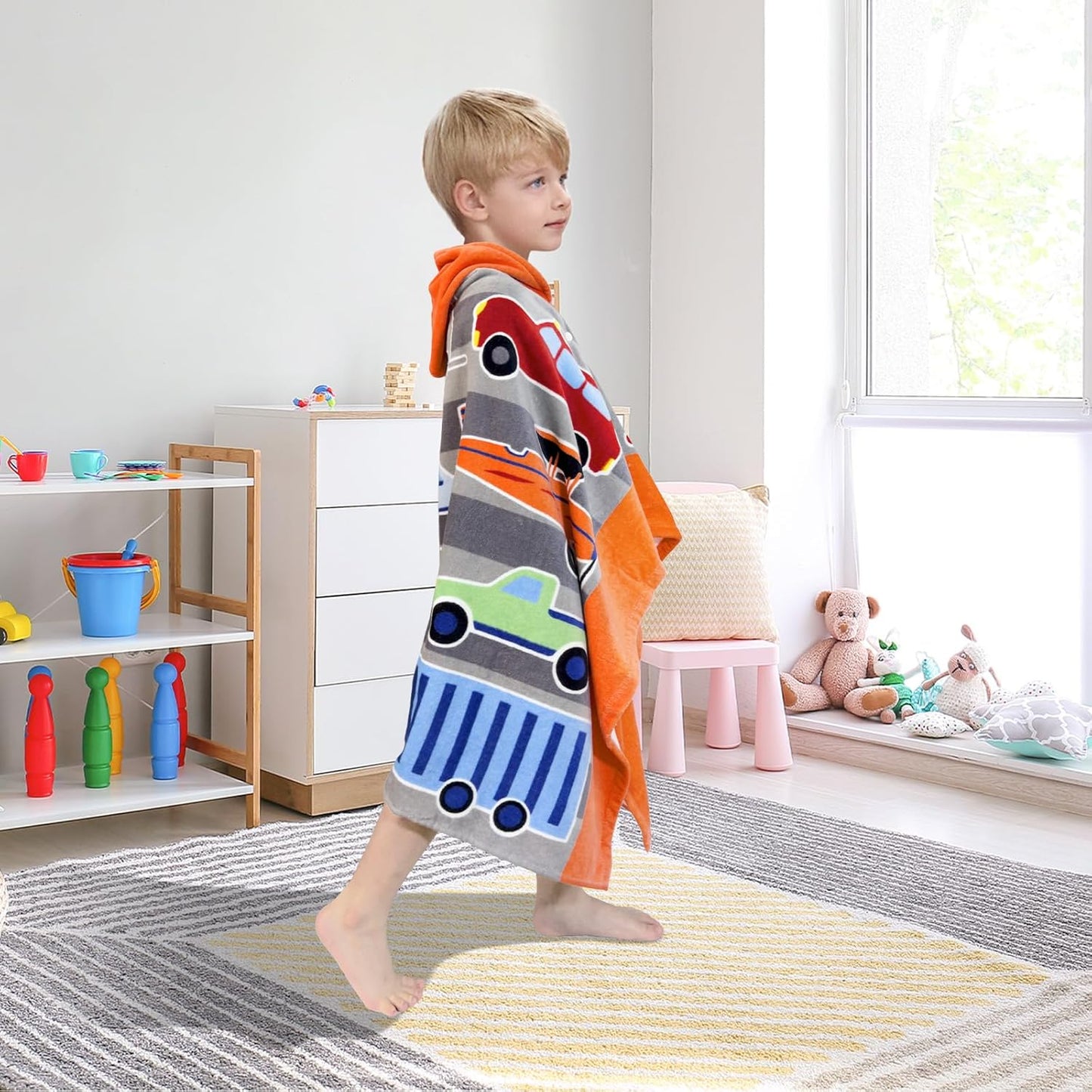 Kids Hooded Bath Towel-Soft Thick 100% Cotton Hooded Beach Towel for Kids 3-10 Years,Absorbent Fast-Drying Cute Toddler Bath & Swim Towel,for Boys & Girls 30"x50"(Vehicle Grey)
