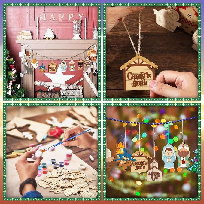 Cinnvoice 60 Pcs Wood Christmas Crafts
