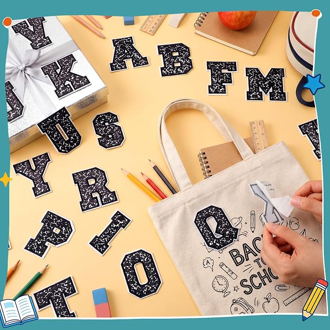 WILLBOND 52 Pcs Back to School Letter Patches Self Adhesive Composition Iron on