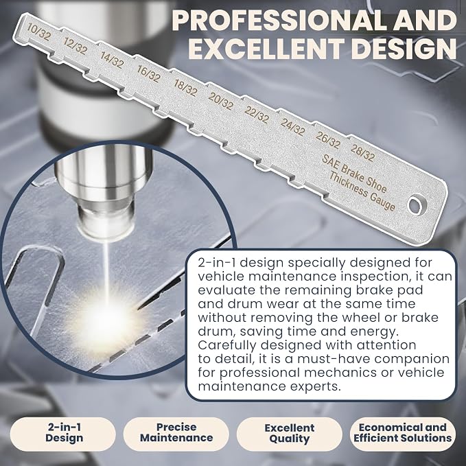 Zookpr Brake Pad Measuring Tool 32Nds Brake Pad Thickness Gauge Tool | 2-in-1