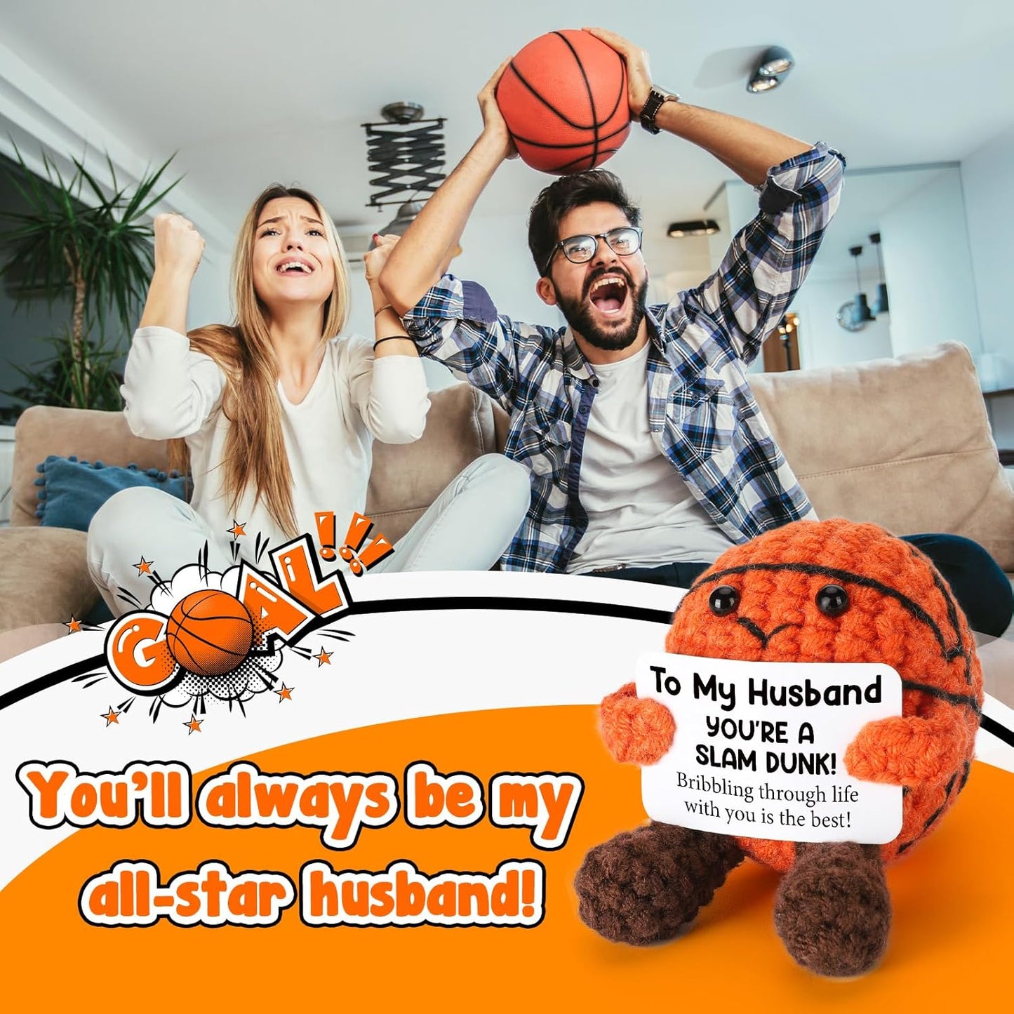 Funny Husband Birthday Gifts from Wife, Handmade Crochet Basketball Decor, Wedding Anniversary Birthday Presents for Him, Best Valentines Day for Men, I Love My Husband