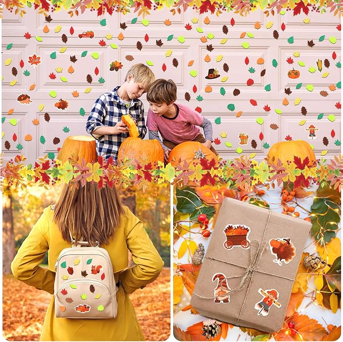 600Pcs Fall Thanksgiving Foam Sticker Glitter Maple Leaf Sticker | Autumn Decals