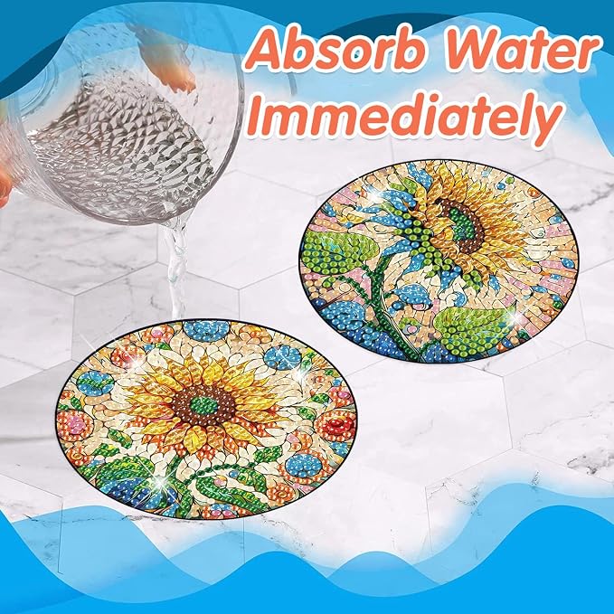 ijbnhd 8 PCS Sunflower Diamond Painting Coasters | Sunflower Diamond Art