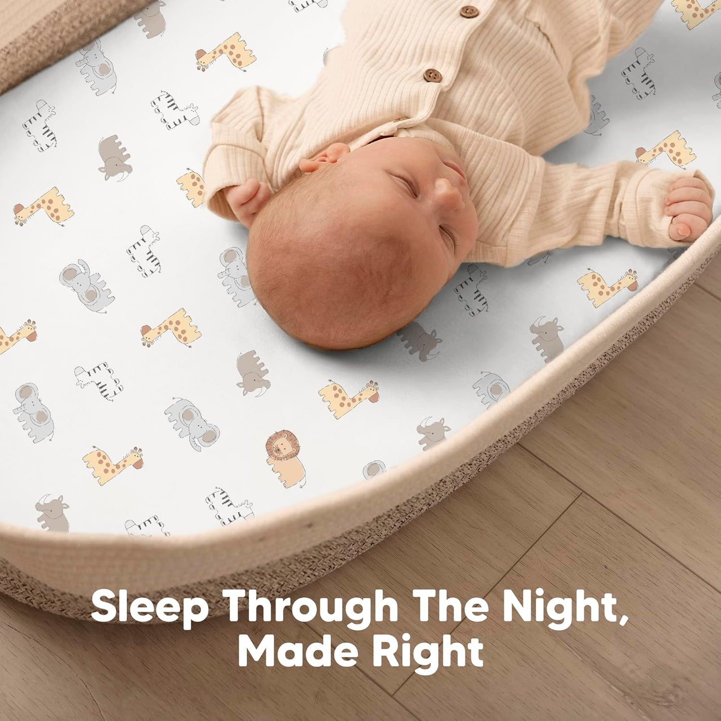 2-Pack Baby Bassinet Sheets Girl, Boy - 33x17 Viscose Derived from Bamboo Bedside Mattress Fitted Bassinet Sheets, Compatible with Halo Bassinest Swivel Sleeper, Baby Delight, Graco (KeaSafari)