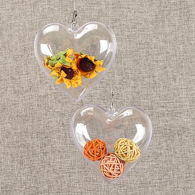 Jishi Clear Plastic Heart Ornaments 10-Pack Christmas Ornament Fillable Balls