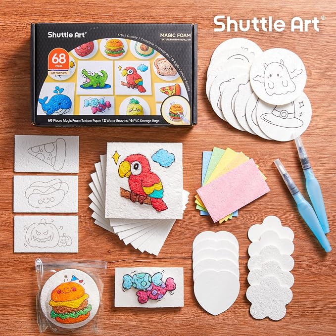 Shuttle Art 68 Pcs Magic Foam Texture Painting Refill Paper Kit