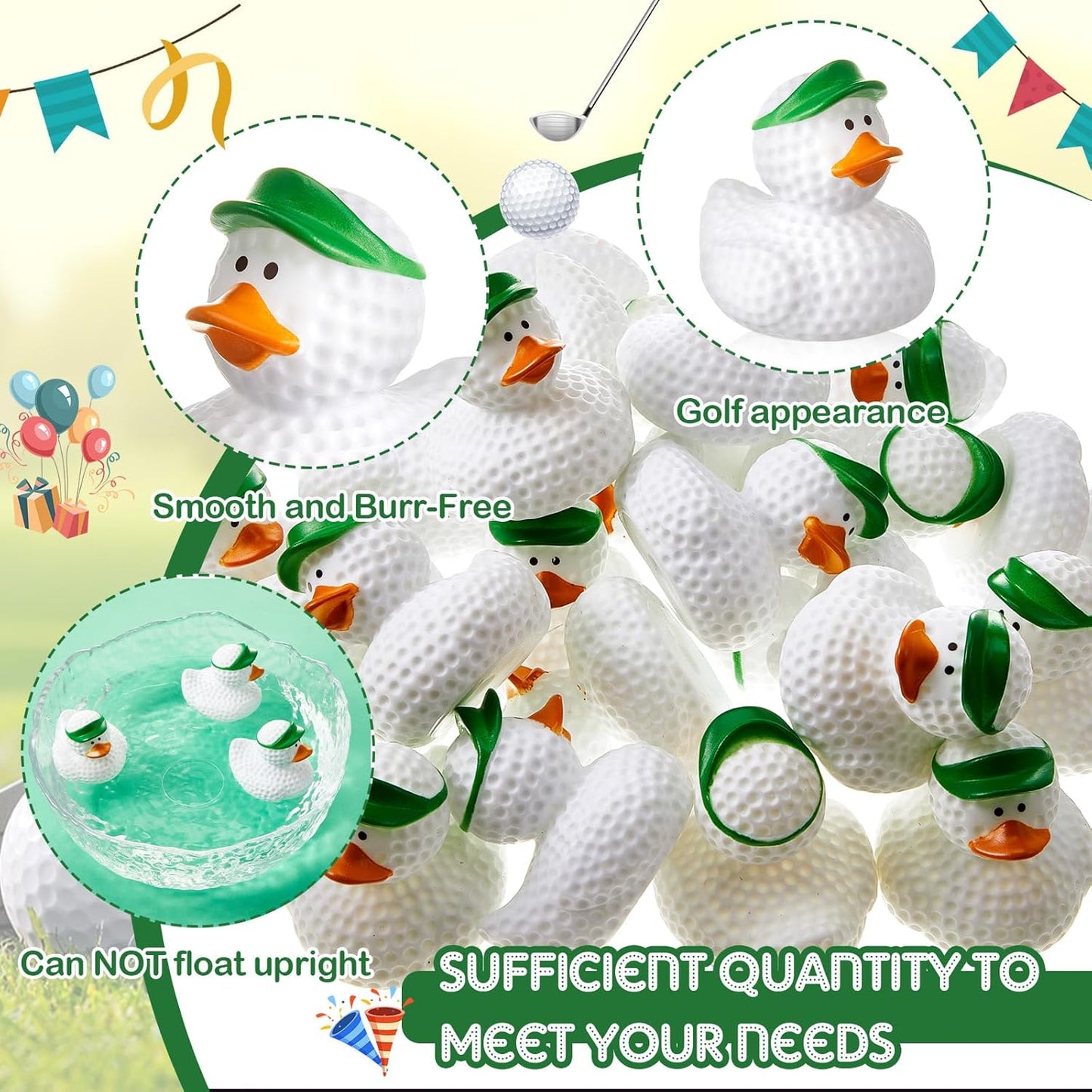 Deekin 24 Pcs Rubber Duck 2 Inch Bulk Sport Party Favors for Birthday Party Decorations Club Player Gift (Golf Ball)