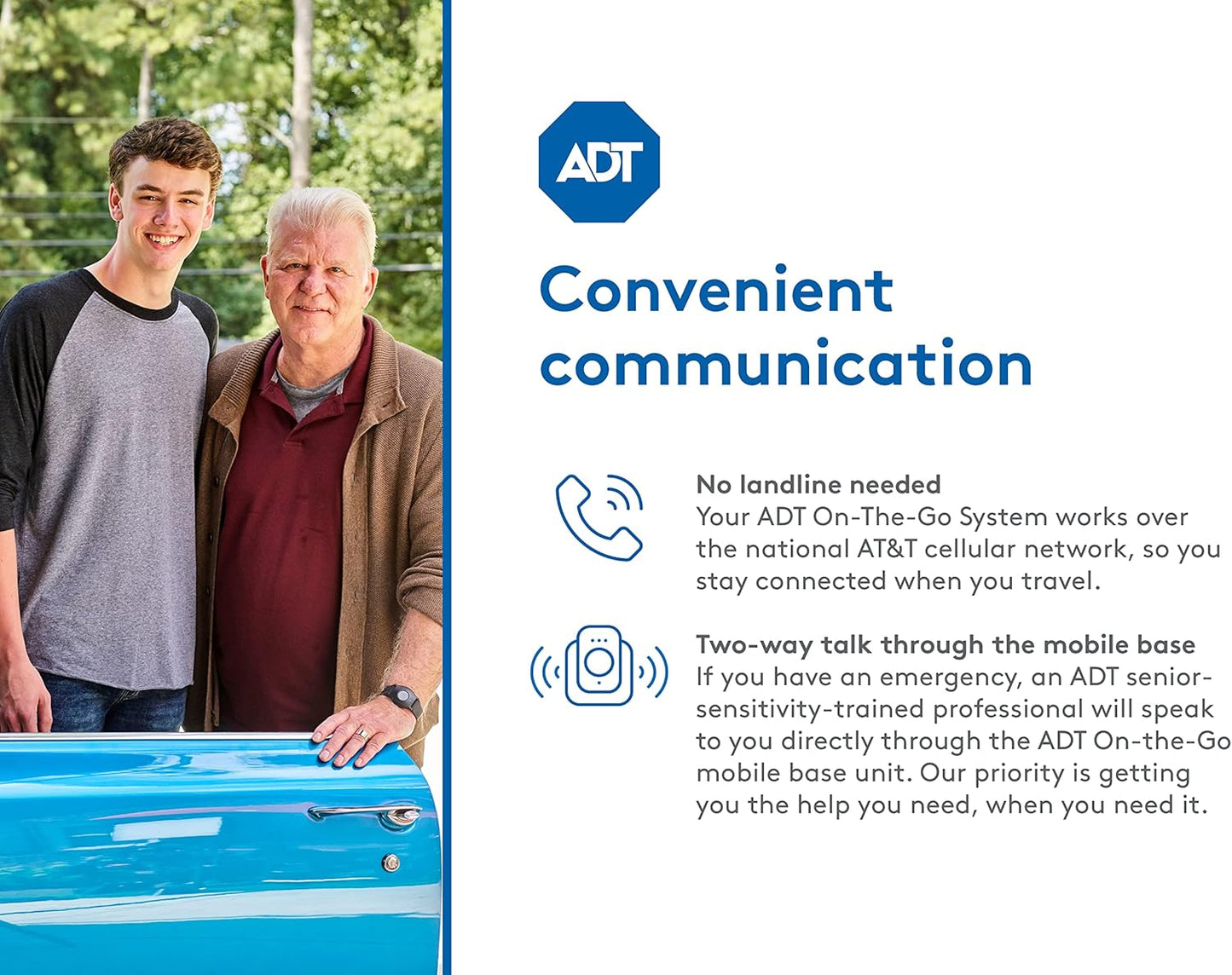 ADT - On-The-Go Mobile Medical Alert System for Seniors - GPS Capabilities, Included Waterproof Wearable Panic Button, 24/7 U.S. Based Monitoring (Fall Detection Pendant)