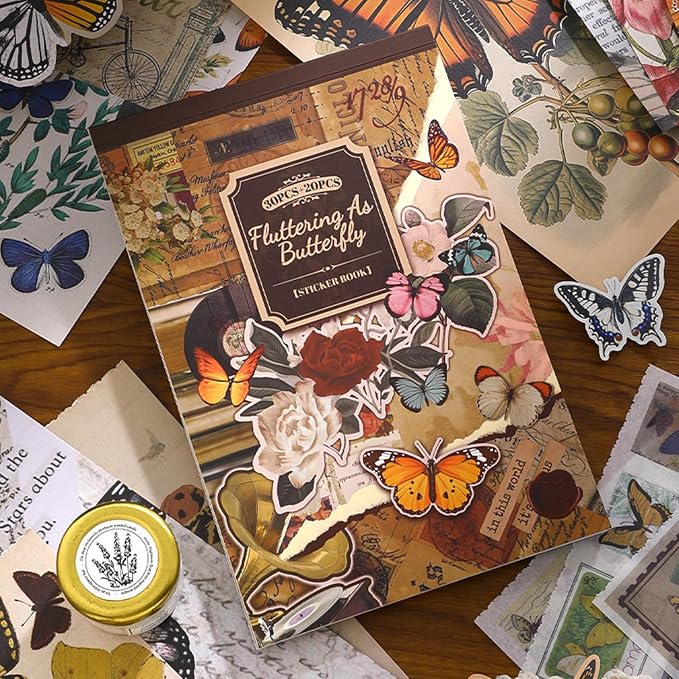 Butterfly Washi Sticker Book for Journaling, 30 Sheets 500+ Vintage Scrapbook