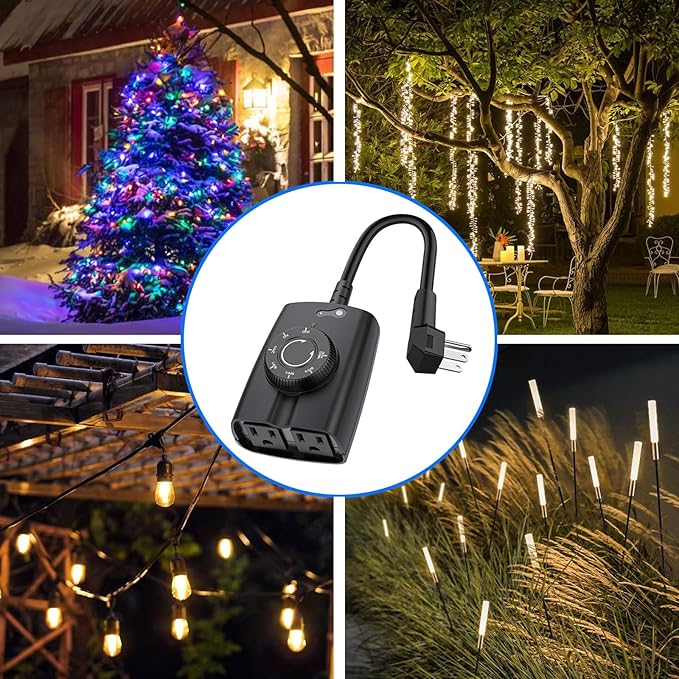 G-Homa Outdoor Timer, Dusk to Dawn Timer, Outdoor Light Timers Waterproof, 2 Grounded Outlets Timers for Christmas Lights, 15A 1/2HP, CSA Listed, Light Sensor Timer 2Pack, Black, OT1004D