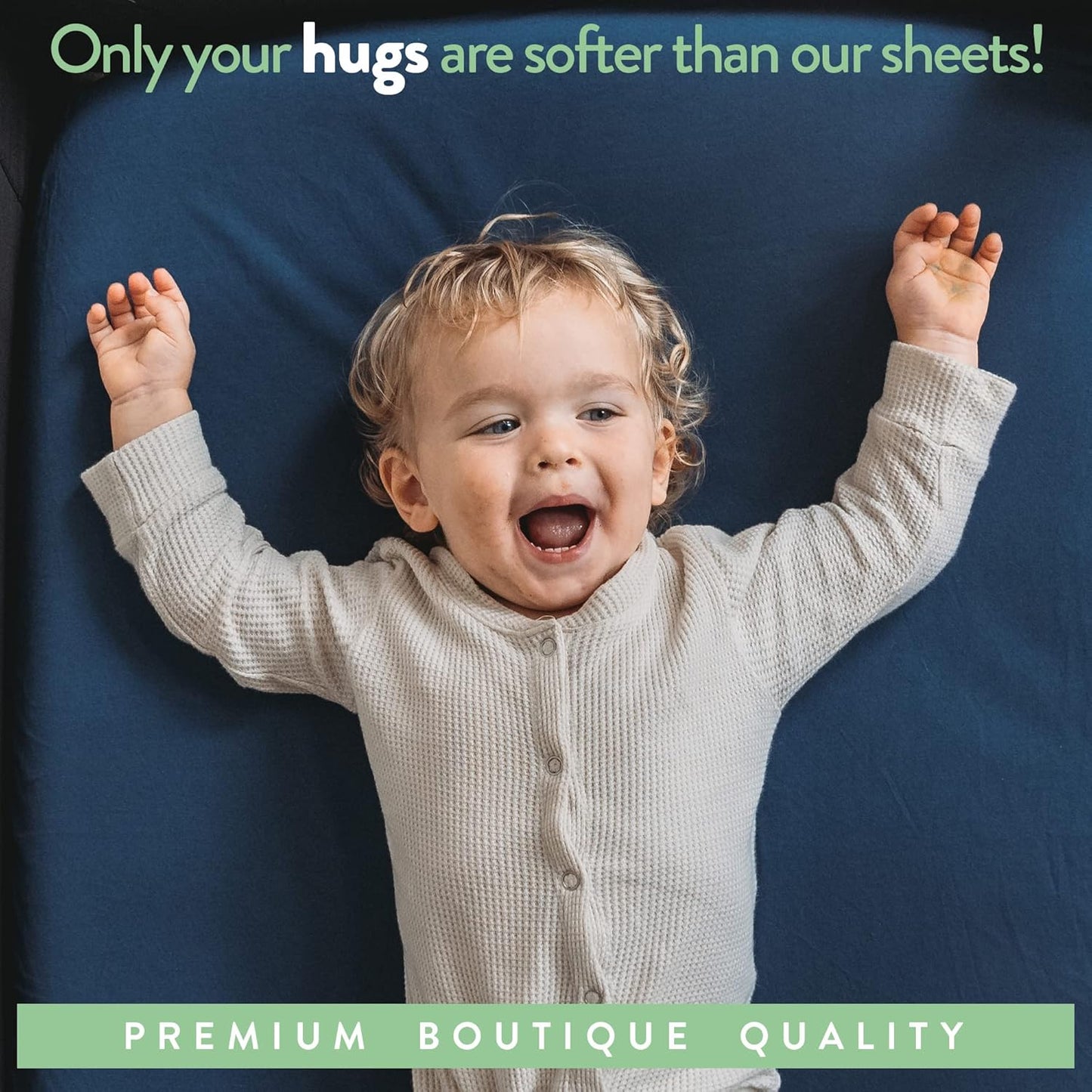 Pack and Play Sheets Fitted – Compatible with 4moms Breeze Plus Playard and Other Large Playpen Mattress – Snuggly Soft 100% Jersey Cotton – Dusty Blue + Navy – 2 Pack