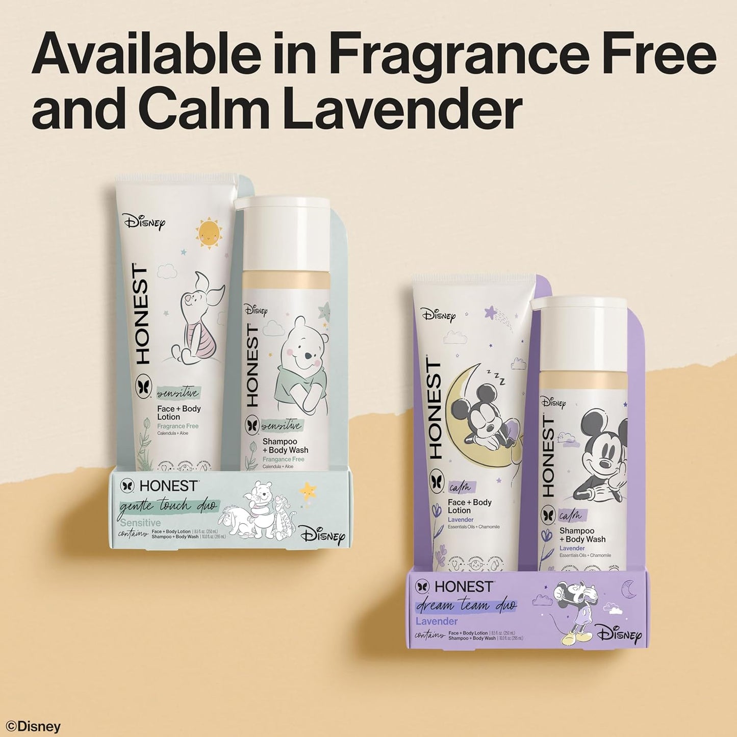 The Honest Company 2-in-1 Cleansing Shampoo + Body Wash and Face + Body Lotion Bundle + Disney Design | Gentle for Baby | Dermatologist Tested | Sensitive Fragrance Free, 18.5 fl oz