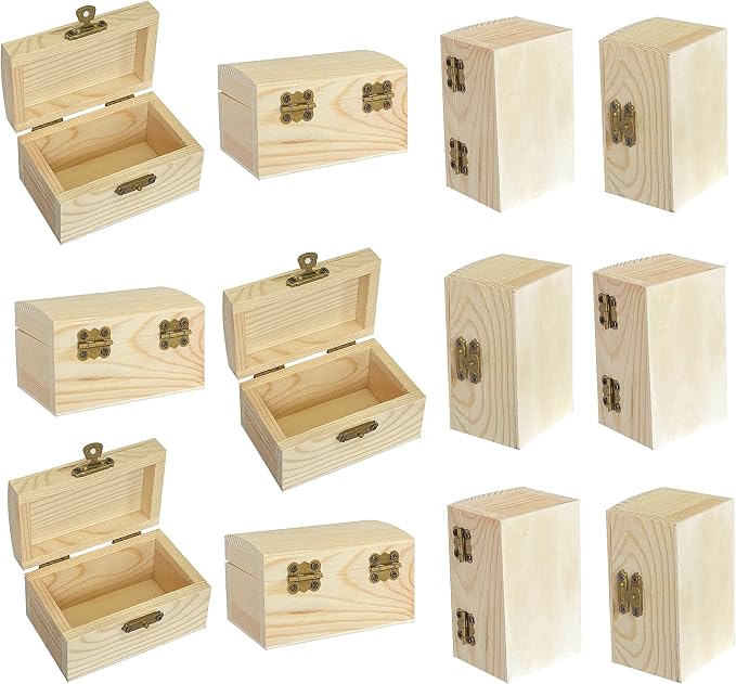Cregugua 12 Pieces Small Wooden box Unfinished Wood Treasure Boxes