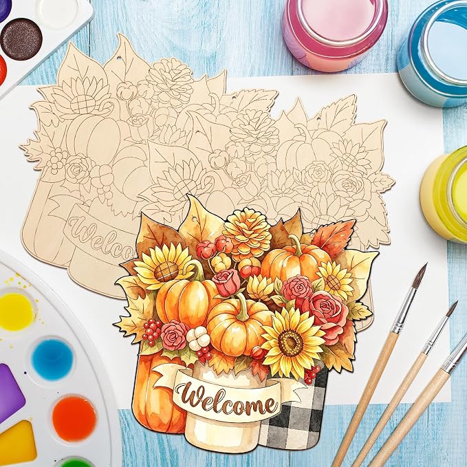 Unfinished Fall Wreaths Wood Crafts to Paint Set of 3, Unfinished Wood Cutouts