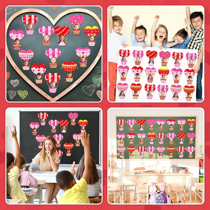 60pcs Valentine's Day Theme DIY Cutouts Hot Air Balloon Bulletin Board