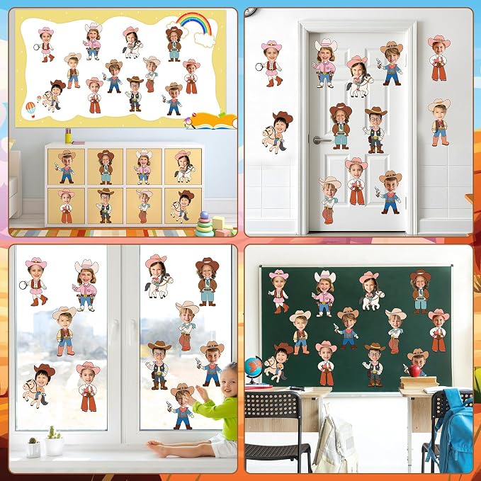 60pcs Western Theme DIY Cutouts Cowboy Cowgirl Hat Bulletin Board Decoration