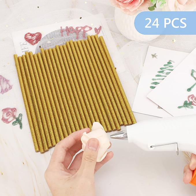 Manarty Glitter Gold Hot Glue Sticks, All Temperature Adhesive EVA Glue Sticks