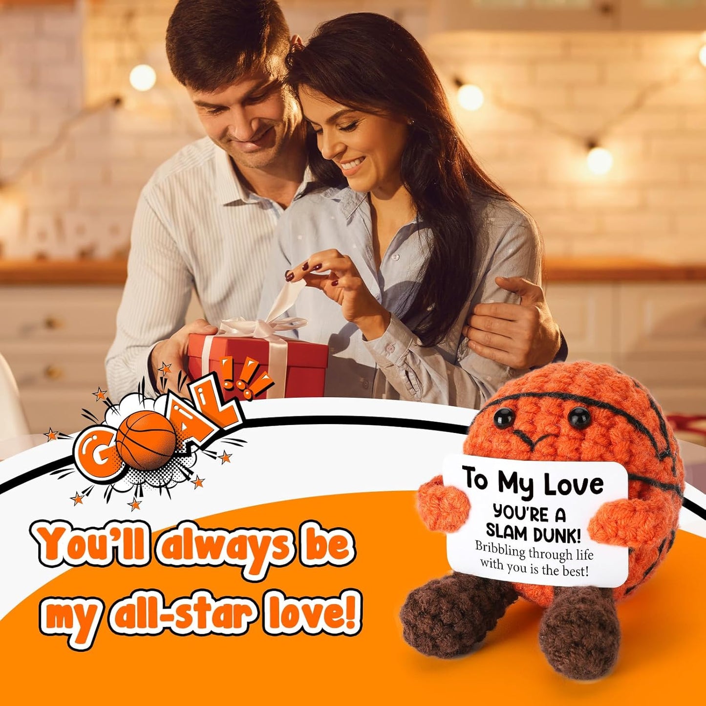 Romantic Gifts for Him Her Boyfriend Girlfriend, to My Love Handmade Crochet Basketball Decor, Birthday Wedding Anniversary Presents for Husband Wife Couple, I Love You Gift for Women Men