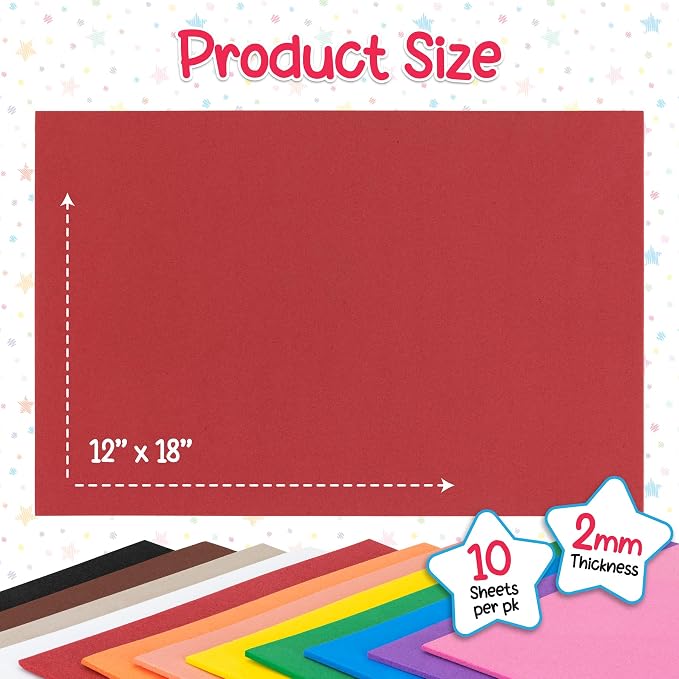 Hygloss Sheets Colorful Foam for DIY Arts & Craft, 10 Sheets Each of red and