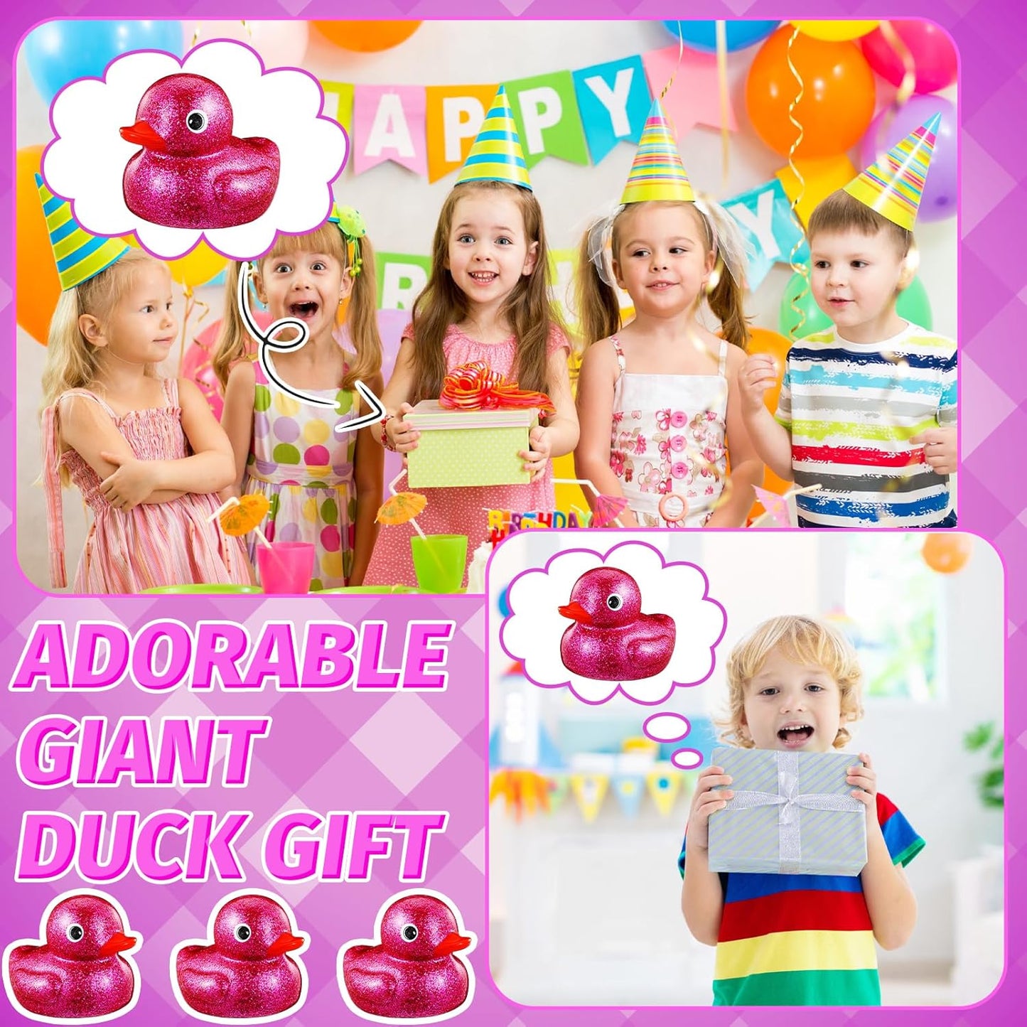 Honoson 6.89 Inch Giant Glitter Rubber Duck Big Glitter Rubber Duck Large Sparkly Duckling Bath Toy with Squeaky Sound for Summer Baby Shower Birthday Party Favor Gift(Purple)