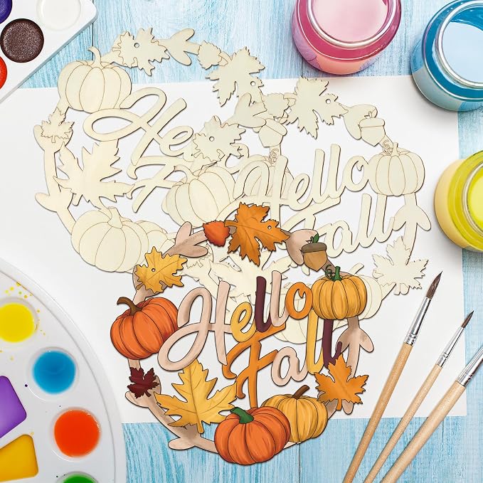 Unfinished Fall Wreaths Wood Crafts to Paint Set of 3, Unfinished Wood Cutouts