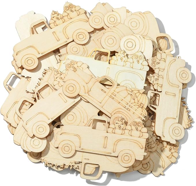 32 pcs Pumpkin Carriage Theme Undyed Wood Cutout Charms Car Vehicle Halloween