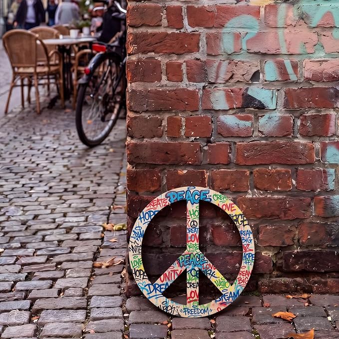 12 Pcs 12 Inches Wood Peace Cutouts Unfinished Round Wood Peace Sign Decor