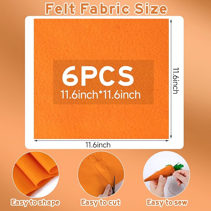 HaoFeiJH 6 Pcs Soft Orange Felt Fabric Sheets