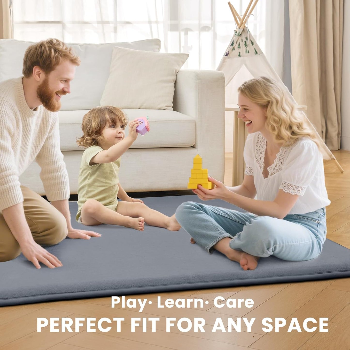 ACOMOPACK 1.3" Thick Baby Play Mat for Floor 50x50"-Memory Foam Water-Repellent Playpen Mat for Tummy Time,Non-Slip Soft Velvet Nursery Rug for Kids,Toddlers,Infants Crawling(Grey)