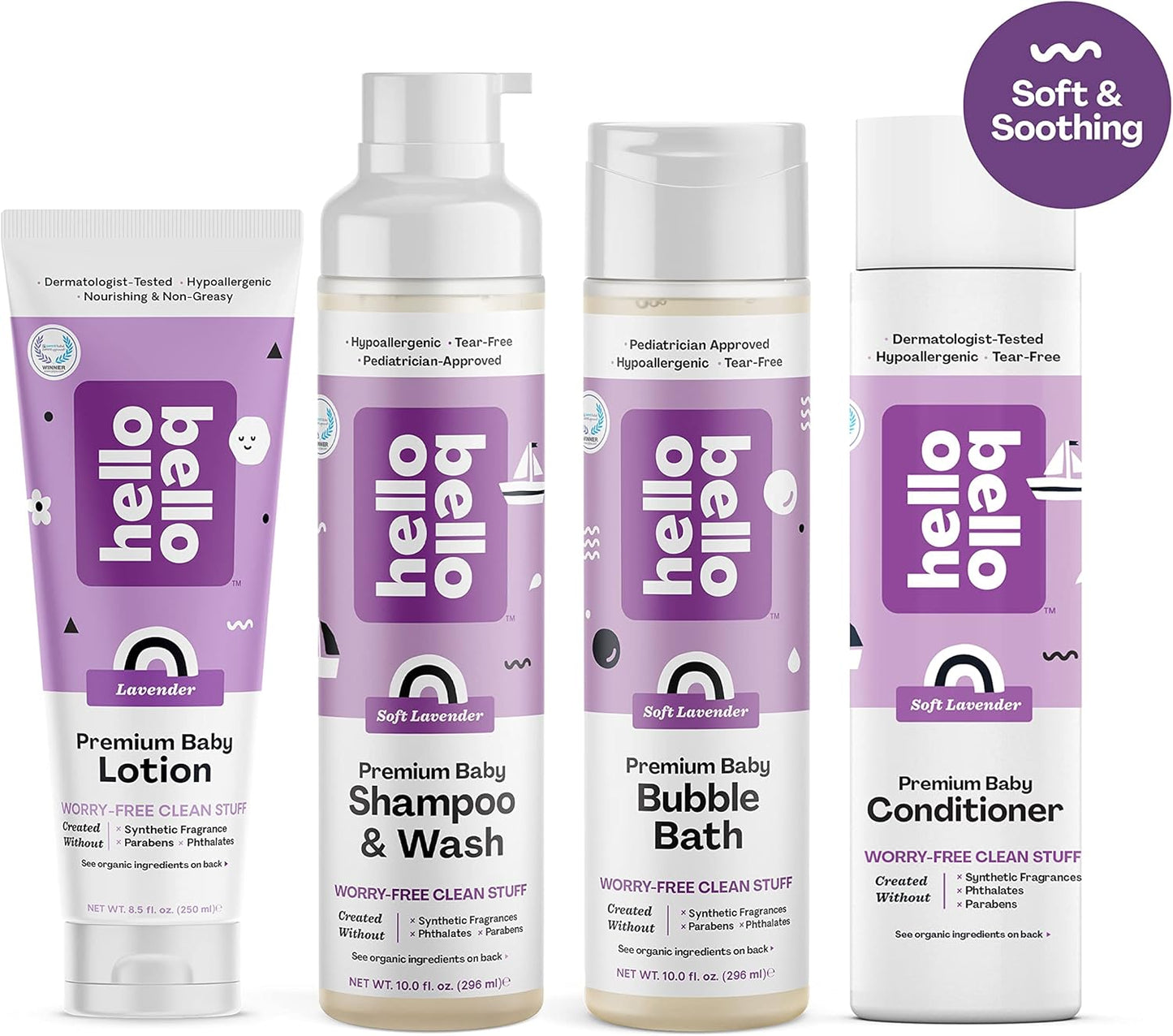 Hello Bello Soft Lavender Conditioner | Hypoallergenic, pH-Balanced & Dermatologist-Tested, Plant Based Formula for Babies and Kids | 10 FL Oz