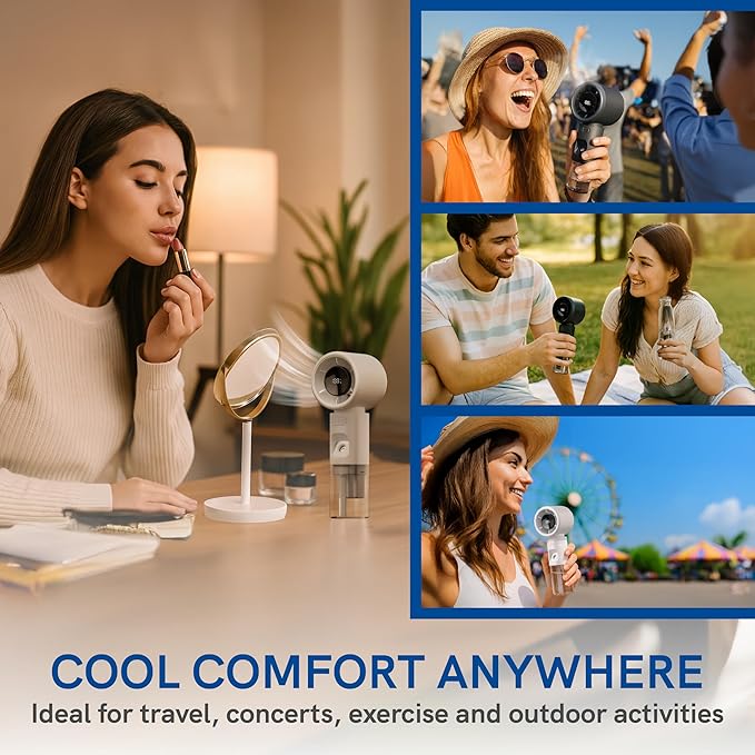 Valo Portable Rechargeable Fan - Mini Cooling Fan for Travel, USB Desk Personal Fan with 4 Speeds, 50ml Tank for Water Cooling Technology, Quiet Operation, 2,000 mAh Battery - Arctic White