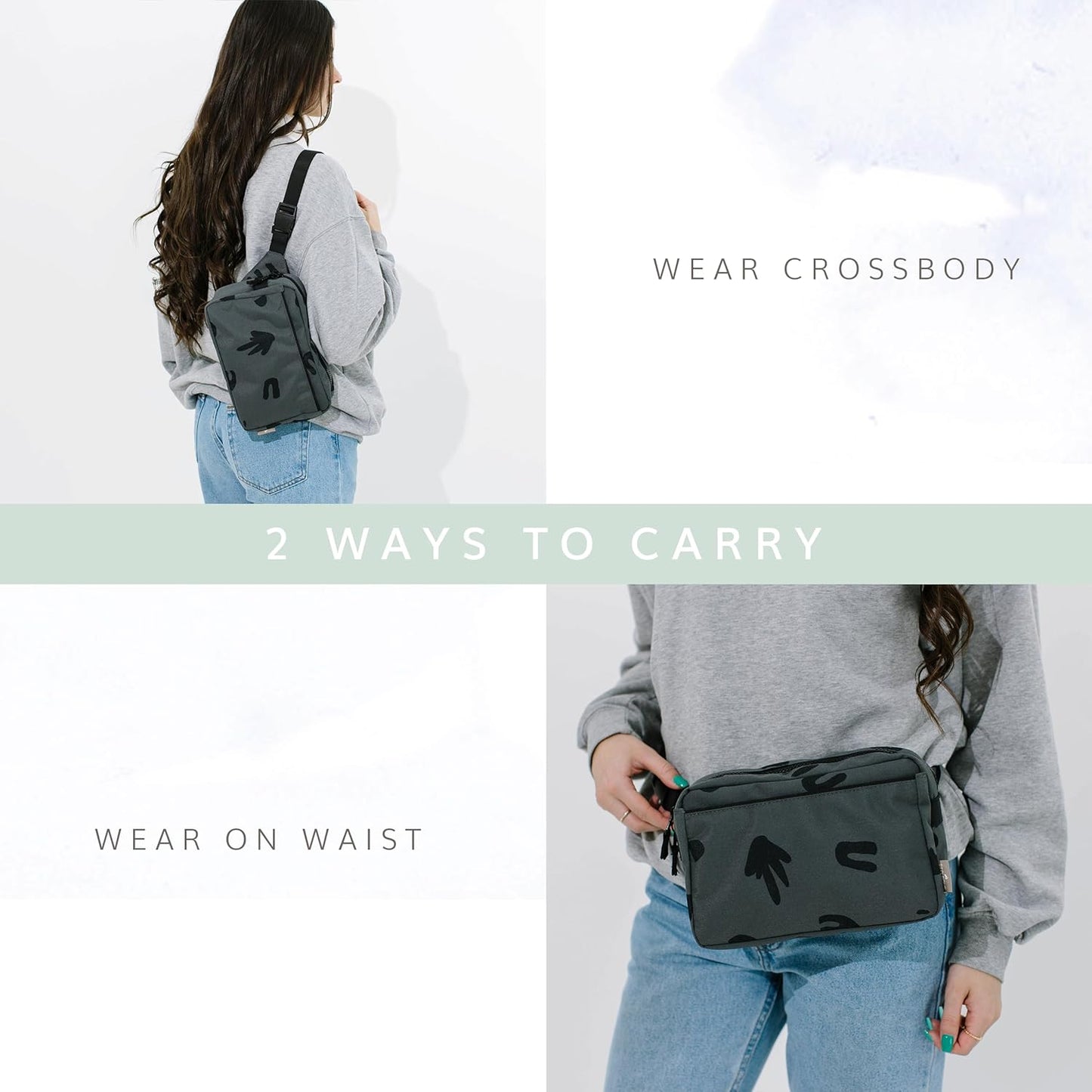 Red Rovr Everyday Joey Belt Bag | Organization & Zipper pockets |Adjustable Strap for All Ages (Charcoal Doodle)