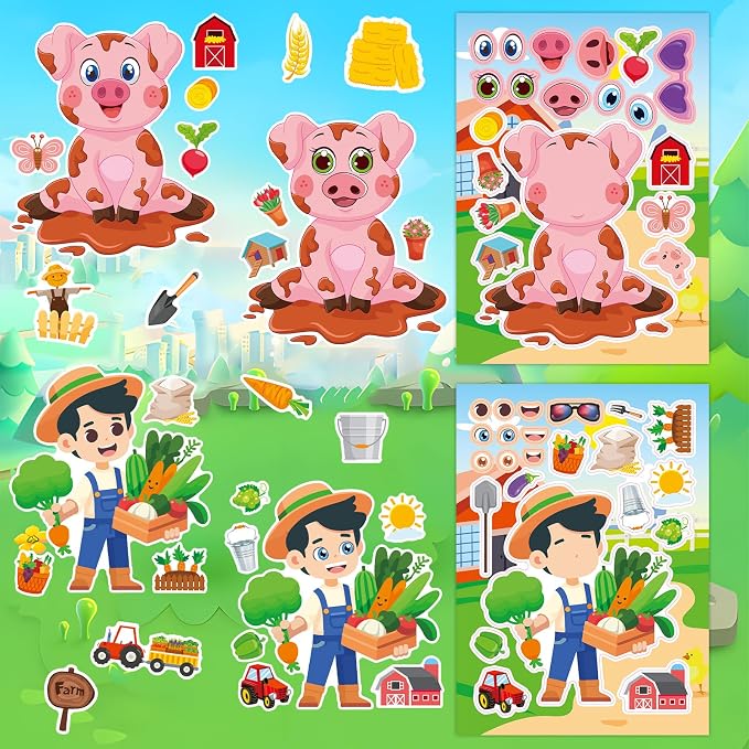 48 Sheets Create Funny Farm Animals Stickers, Make a Face Stickers