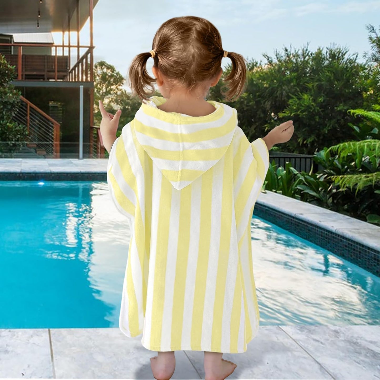 VOOVA & MOVAS Toddler Poncho Towels with Hood, Oversized (2-4Years,22"X22") Made from 100% Soft Cotton,Absorbent Hooded Towels for Baby Girl,Perfect for Pool | Swimming | Bath | Beach,Yellow Stripe