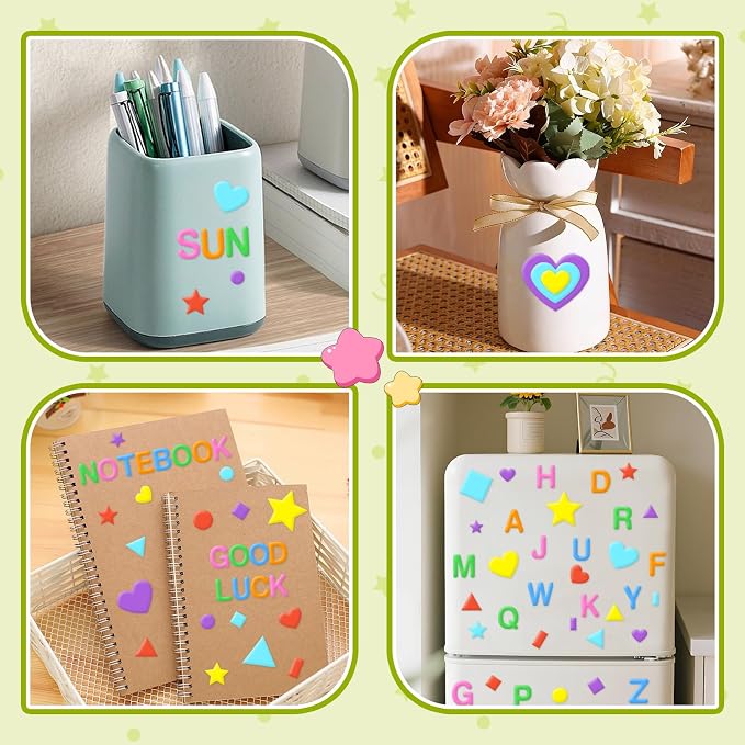 744Pcs Foam Stickers, 8Colors Foam Shape Letter Stickers