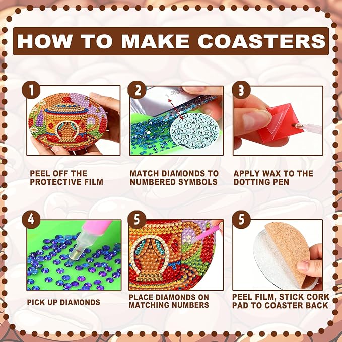 8-Pack Diamond Art Coaster Kit