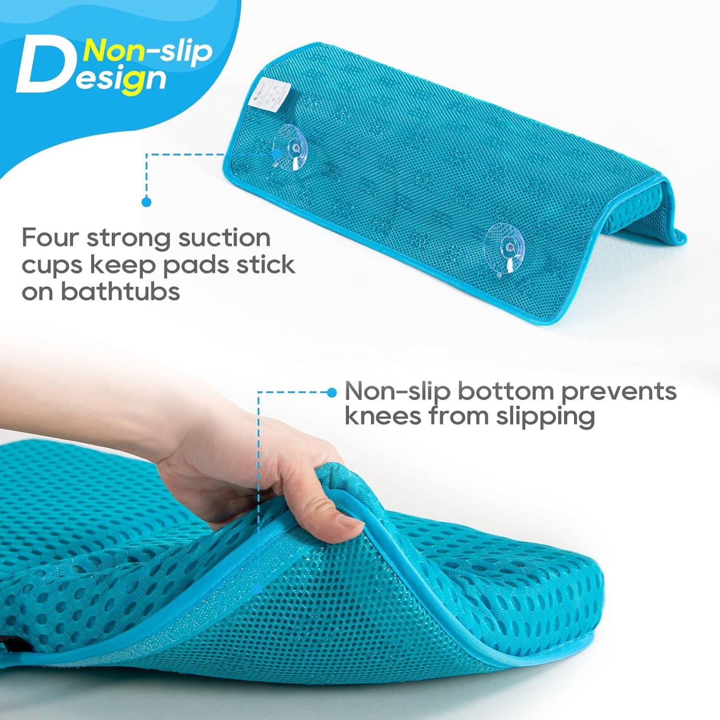 OS OMYSTYLE Baby Bath Kneeler and Elbow Rest Pad Set, 1.5'' Thick Quickly Dry Bathtub Kneeler Pad with Baby Toys & Bath Accessories Organizer, Non-Slip Mat(Blue)