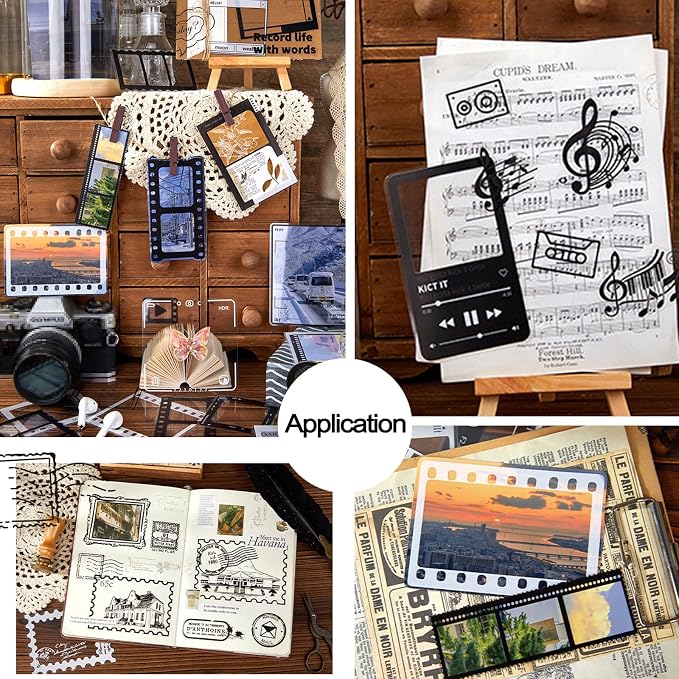 120PCS Retro Camera Film Frame Stamp Poster PET Stickers