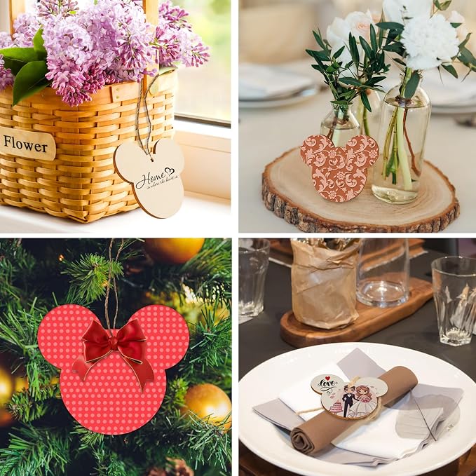 Mouse Head 30Pcs Unfinished Wooden Gift Ornaments DIY Craft Birthday