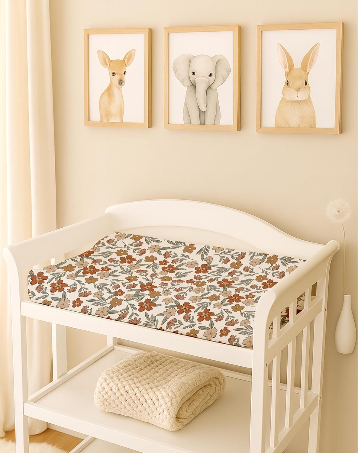Changing Pad Cover for Baby Boys Girls 2 Pack, Fits Standard 32”×16” Changing Table Pads, Silky Breathable Stretch Knit, Machine Washable (Rusty Garden)