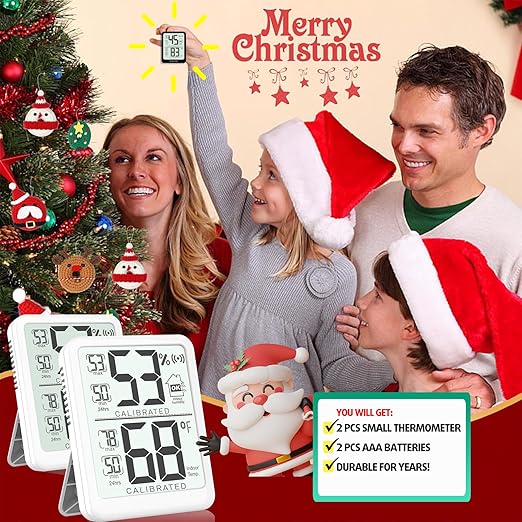 Antonki 2-Pack Room Thermometer, Digital Small Hygrometer Indoor Thermometer Humidity Gauge, Temperature Humidity Meter with Max/Min Record Monitor Sensor for Home, Plants - Battery Included